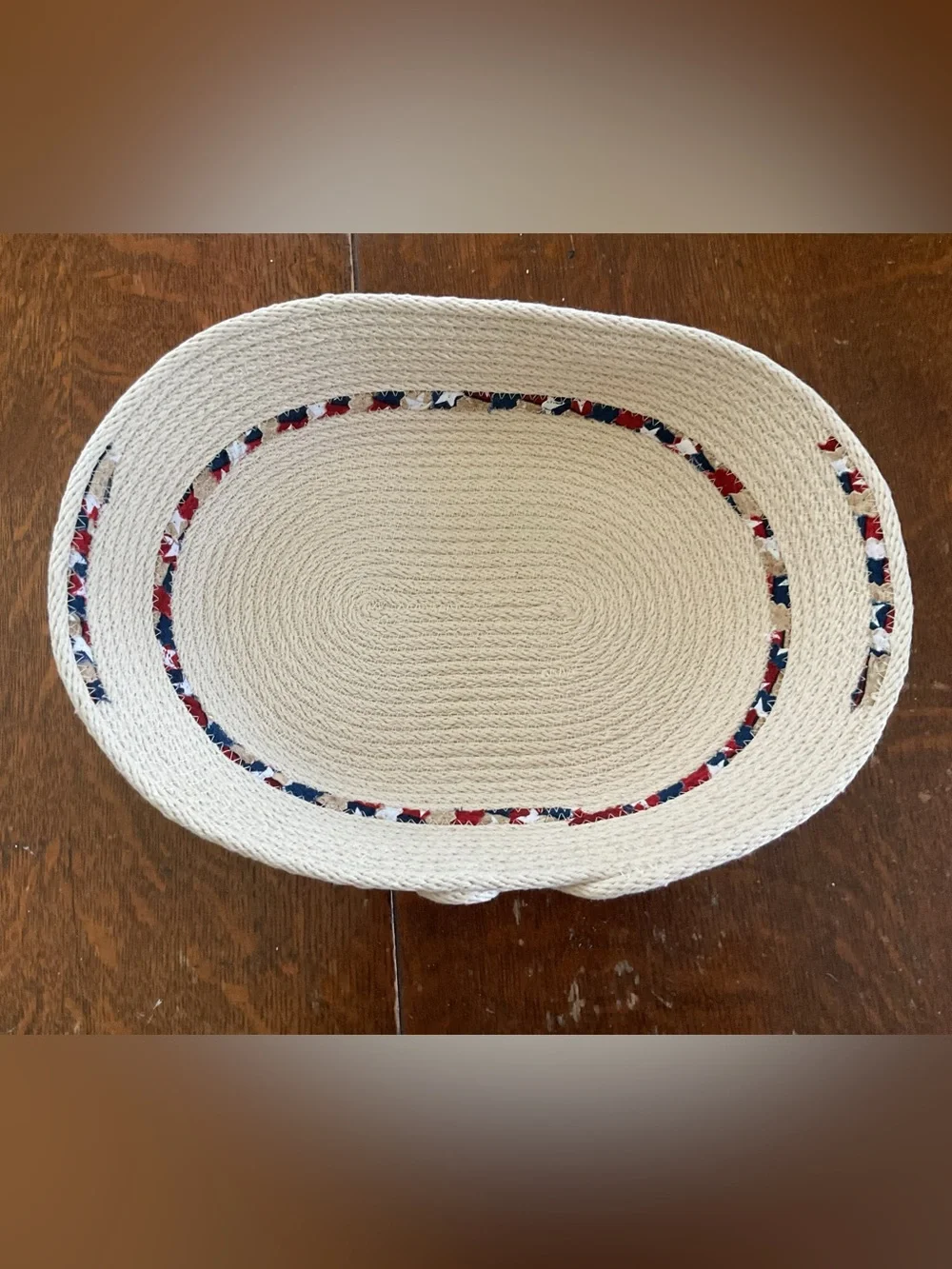 Handmade Fabric Wrapped Oval Coiled Rope Bowl